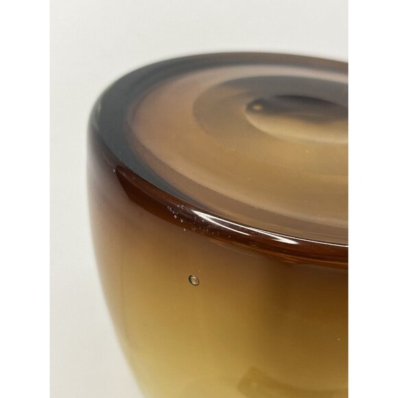 Mid Century Modern Ombre Amber Hand Blown Glass Vase Frosted Robbed Neck - Picture 5 of 9